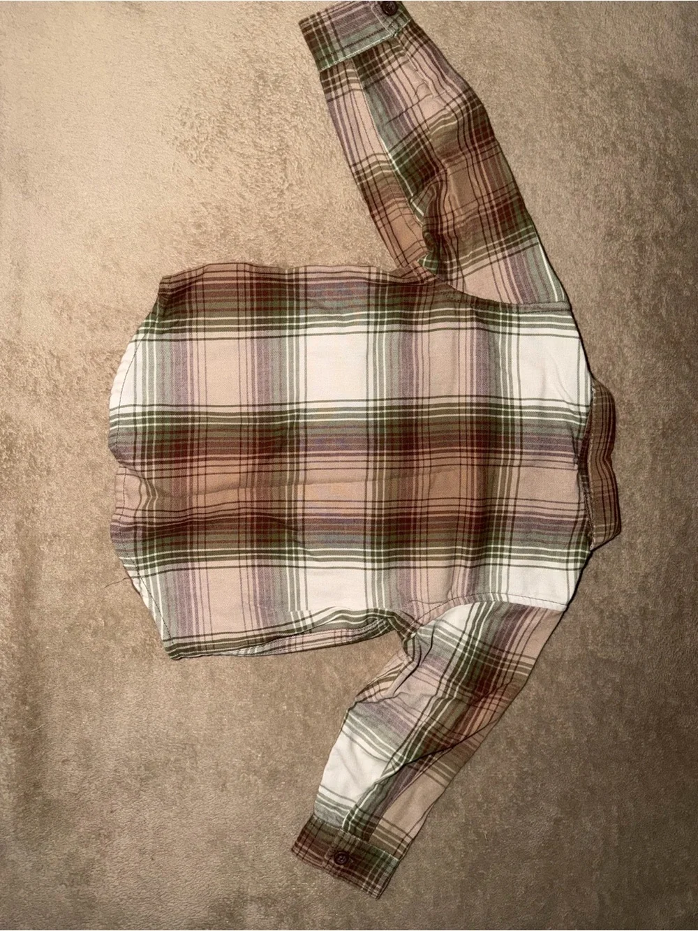 Children’s Place Plaid Button-Down Shirt in Green, Tan & White